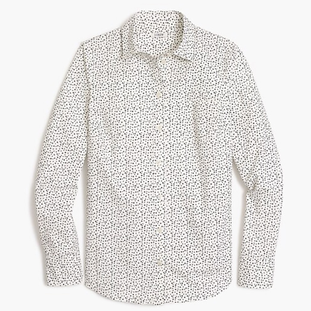 J. Crew White Button-Up Shirt with Black Dot Print
